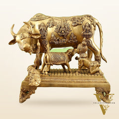 Kamadhenu Cow and Calf Brass Idol 14 inch