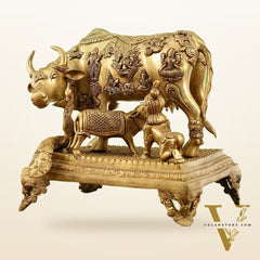 Kamadhenu Cow and Calf Brass Idol 14 inch