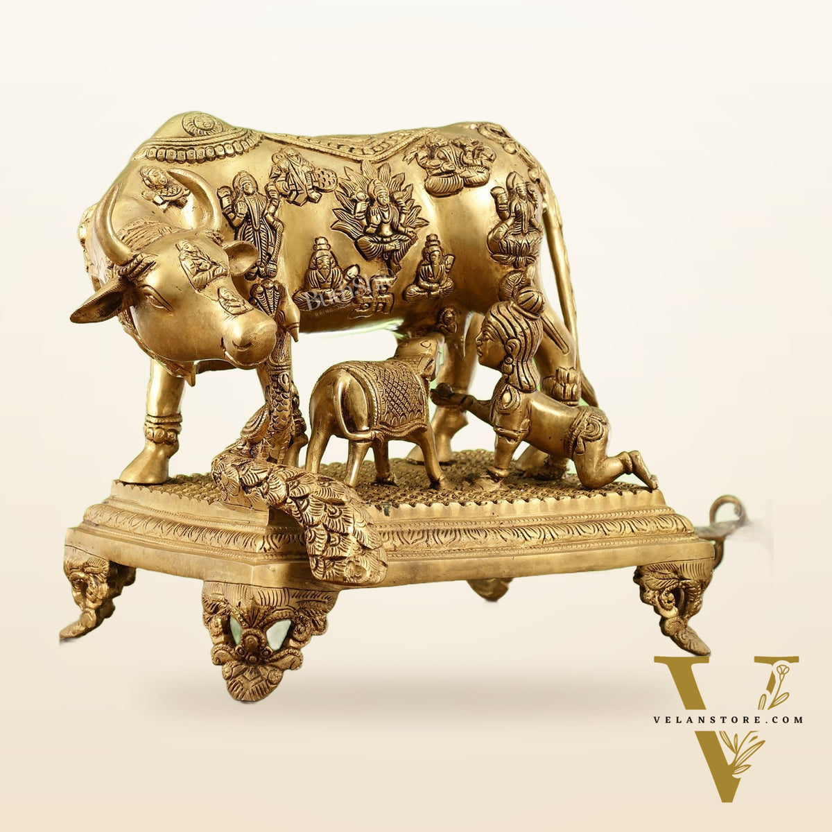 Kamadhenu Cow and Calf Brass Idol 14 inch