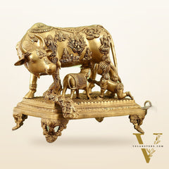 Kamadhenu Cow and Calf Brass Idol 14 inch