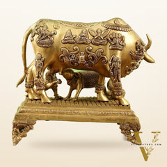 Kamadhenu Cow and Calf Brass Idol 14 inch