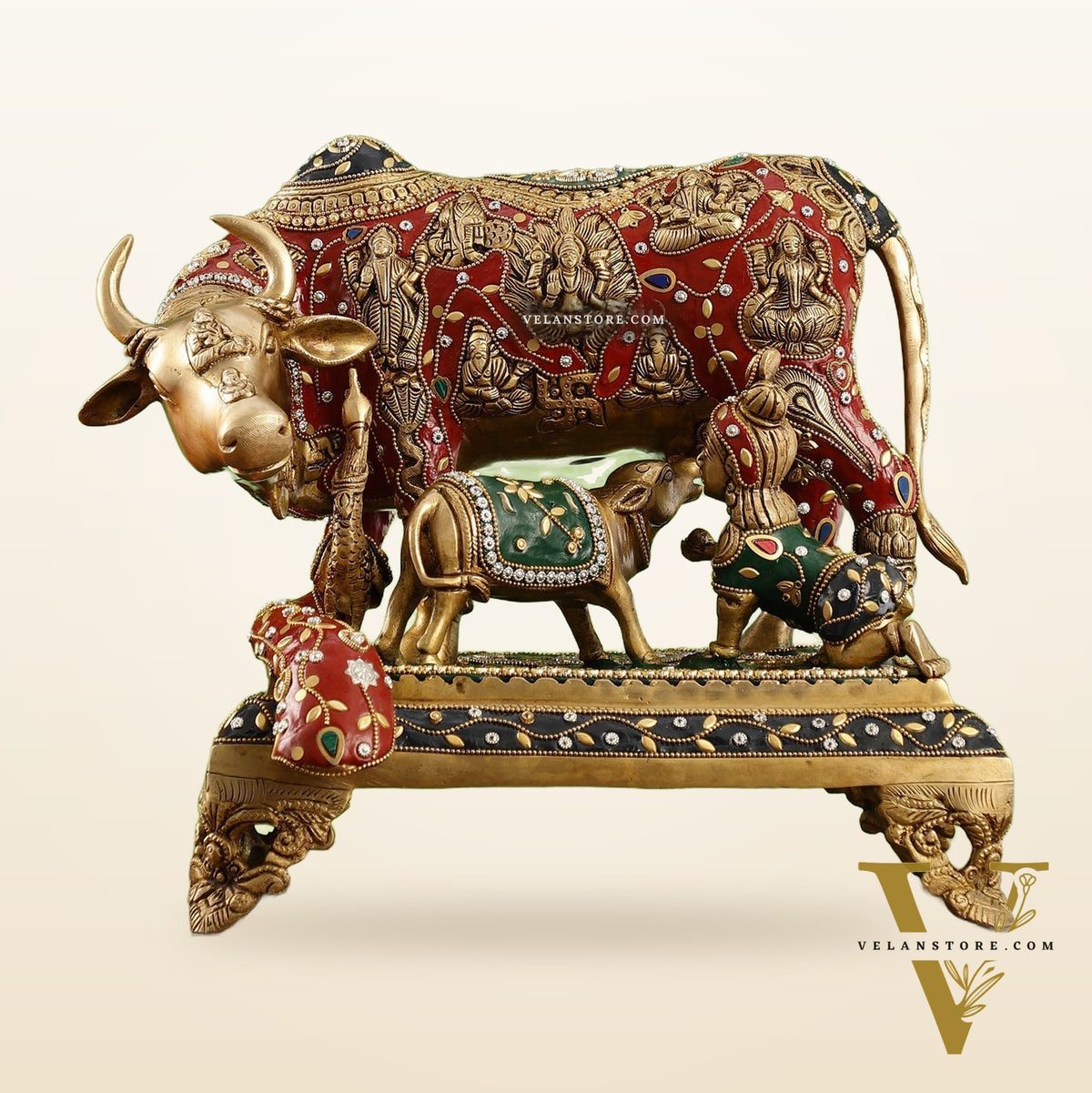 Kamadhenu Cow and Calf Brass Idol 14 inch