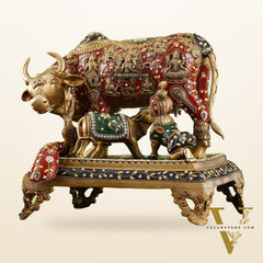 Kamadhenu Cow and Calf Brass Idol 14 inch