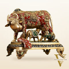 Kamadhenu Cow and Calf Brass Idol 14 inch