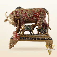 Kamadhenu Cow and Calf Brass Idol 14 inch