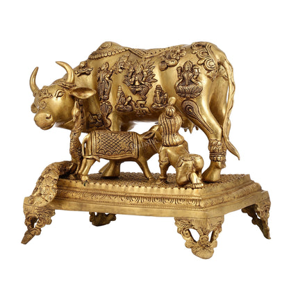 Kamadhenu Cow and Calf Brass Idol 14 inch