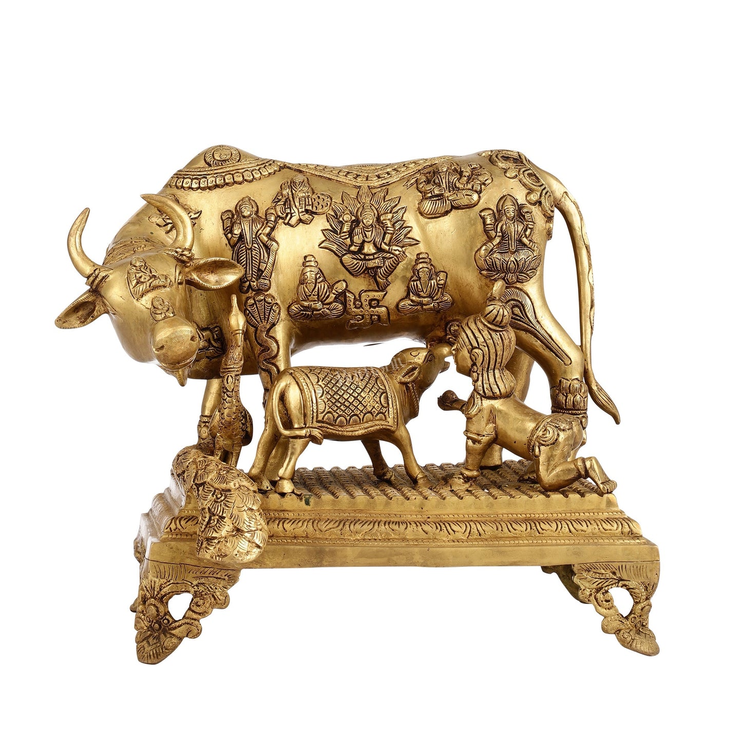 Kamadhenu Cow and Calf Brass Idol 14 inch