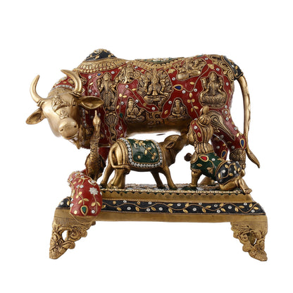 Kamadhenu Cow and Calf Brass Idol 14 inch