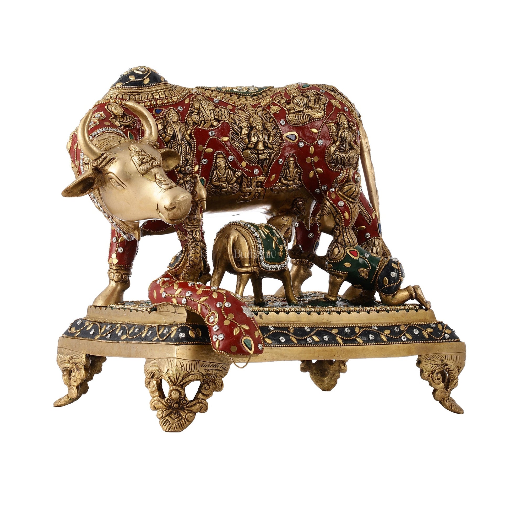 Kamadhenu Cow and Calf Brass Idol 14 inch