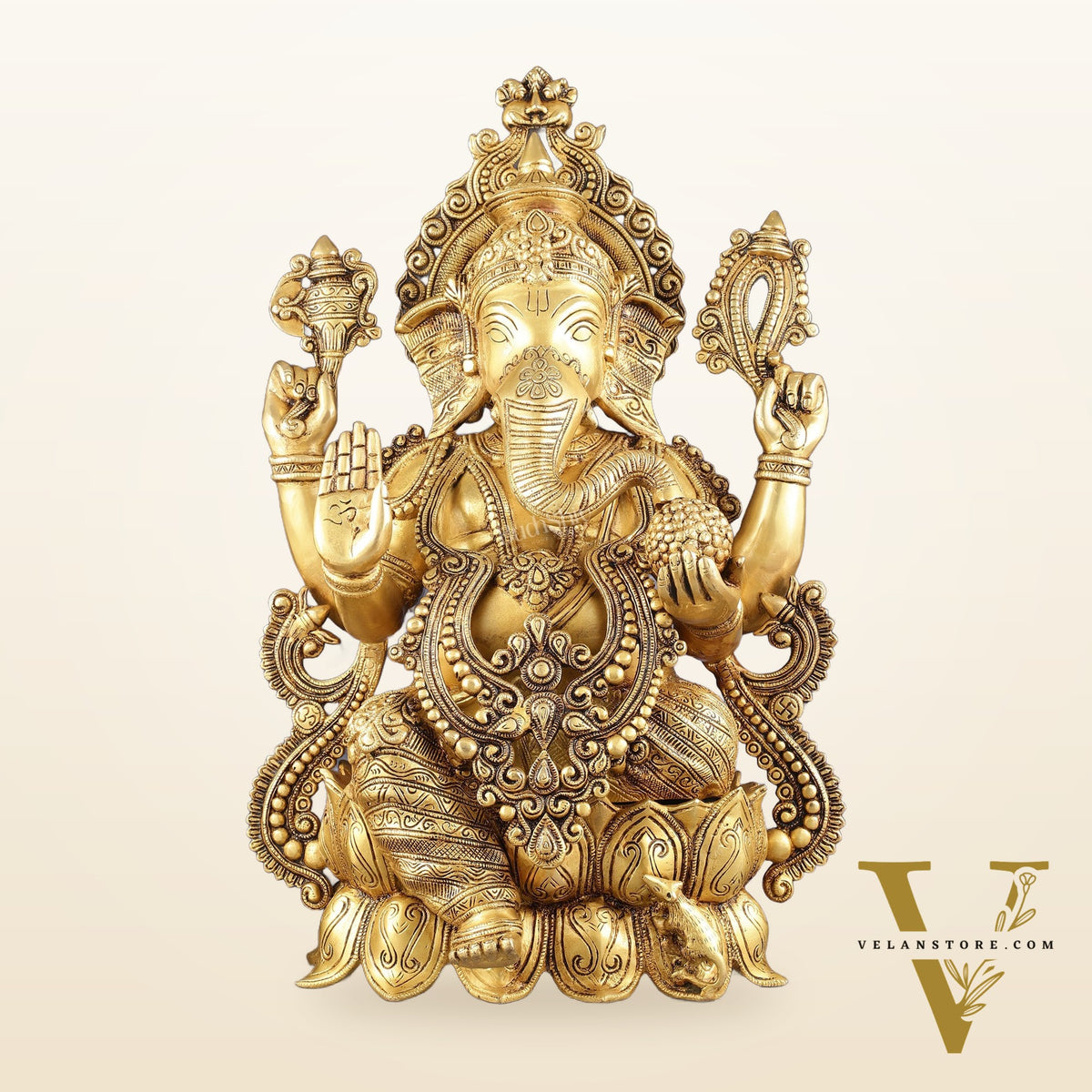 Kamal Ganesha Brass Idol 21 " enhanced carvings