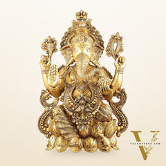 Kamal Ganesha Brass Idol 21 " enhanced carvings