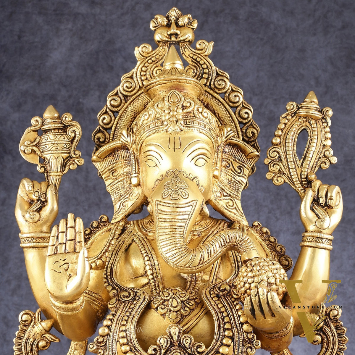 Kamal Ganesha Brass Idol 21 " enhanced carvings