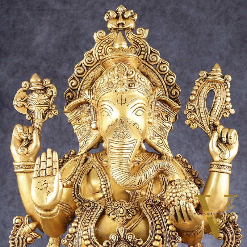Kamal Ganesha Brass Idol 21 " enhanced carvings