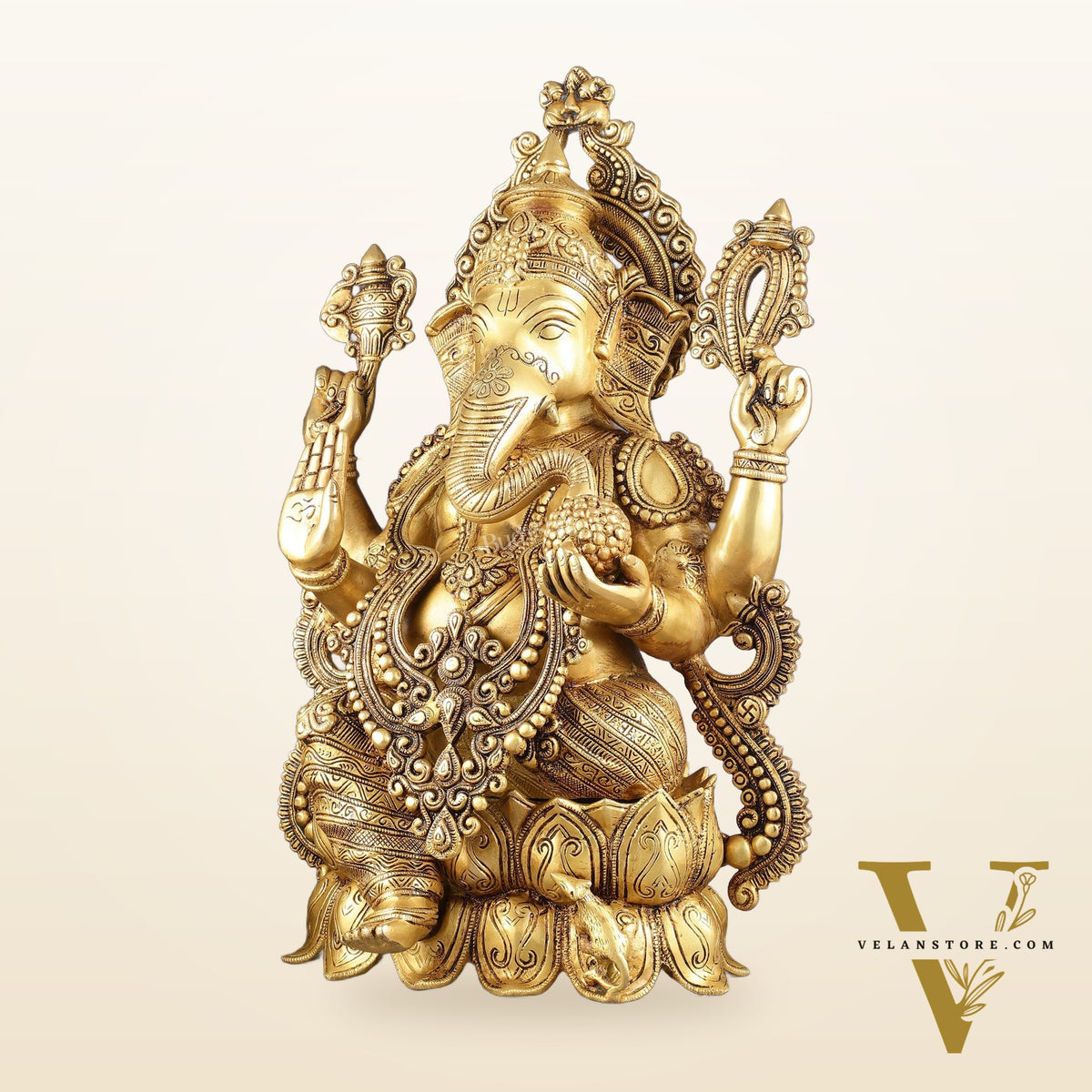 Kamal Ganesha Brass Idol 21 " enhanced carvings
