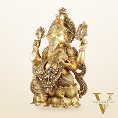 Kamal Ganesha Brass Idol 21 " enhanced carvings