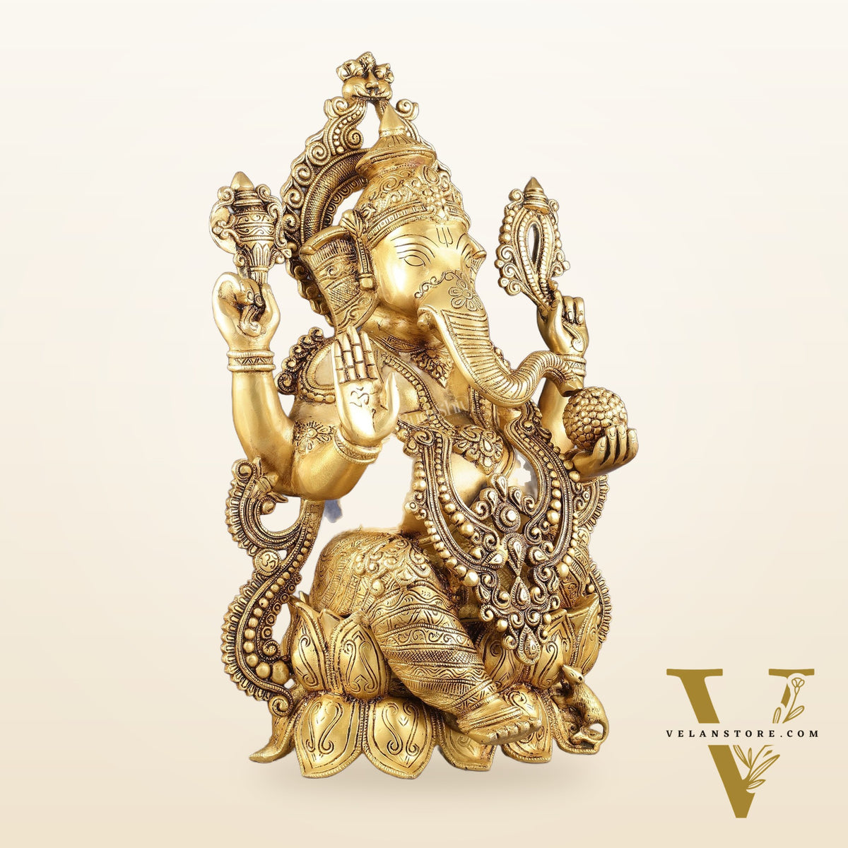 Kamal Ganesha Brass Idol 21 " enhanced carvings
