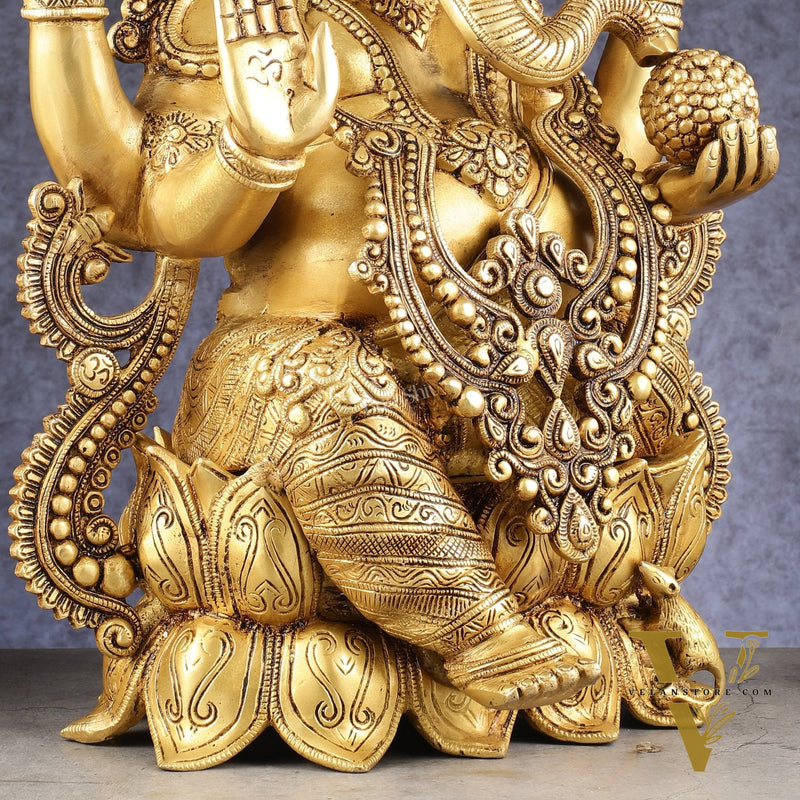 Kamal Ganesha Brass Idol 21 " enhanced carvings