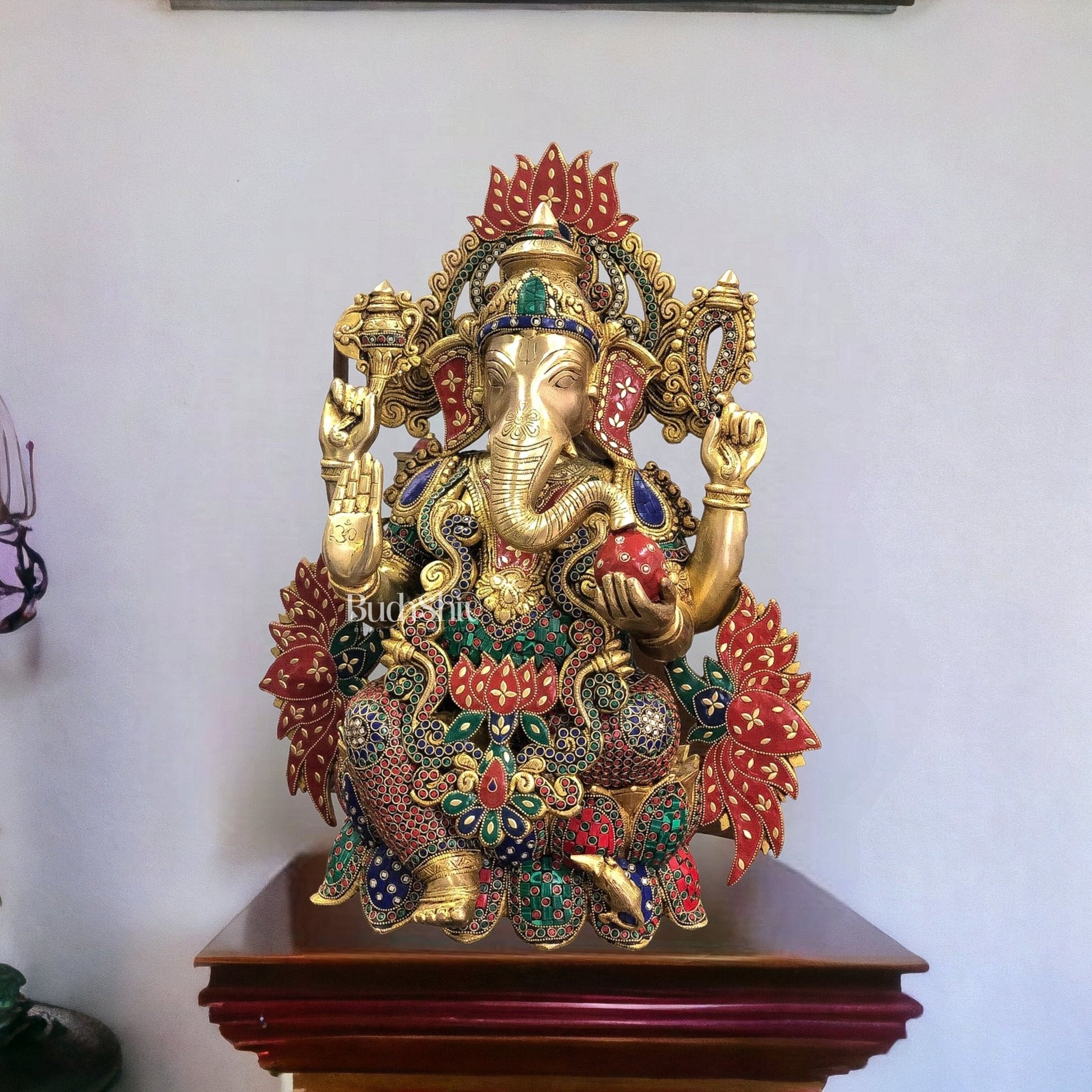 Kamalasana Ganapathi Divine Sculpture | Handcrafted in Superfine Brass 21"