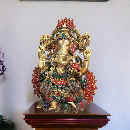 Kamalasana Ganapathi Divine Sculpture | Handcrafted in Superfine Brass 21"