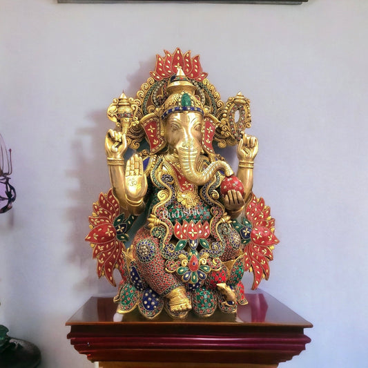 Kamalasana Ganapathi Divine Sculpture | Handcrafted in Superfine Brass 21"