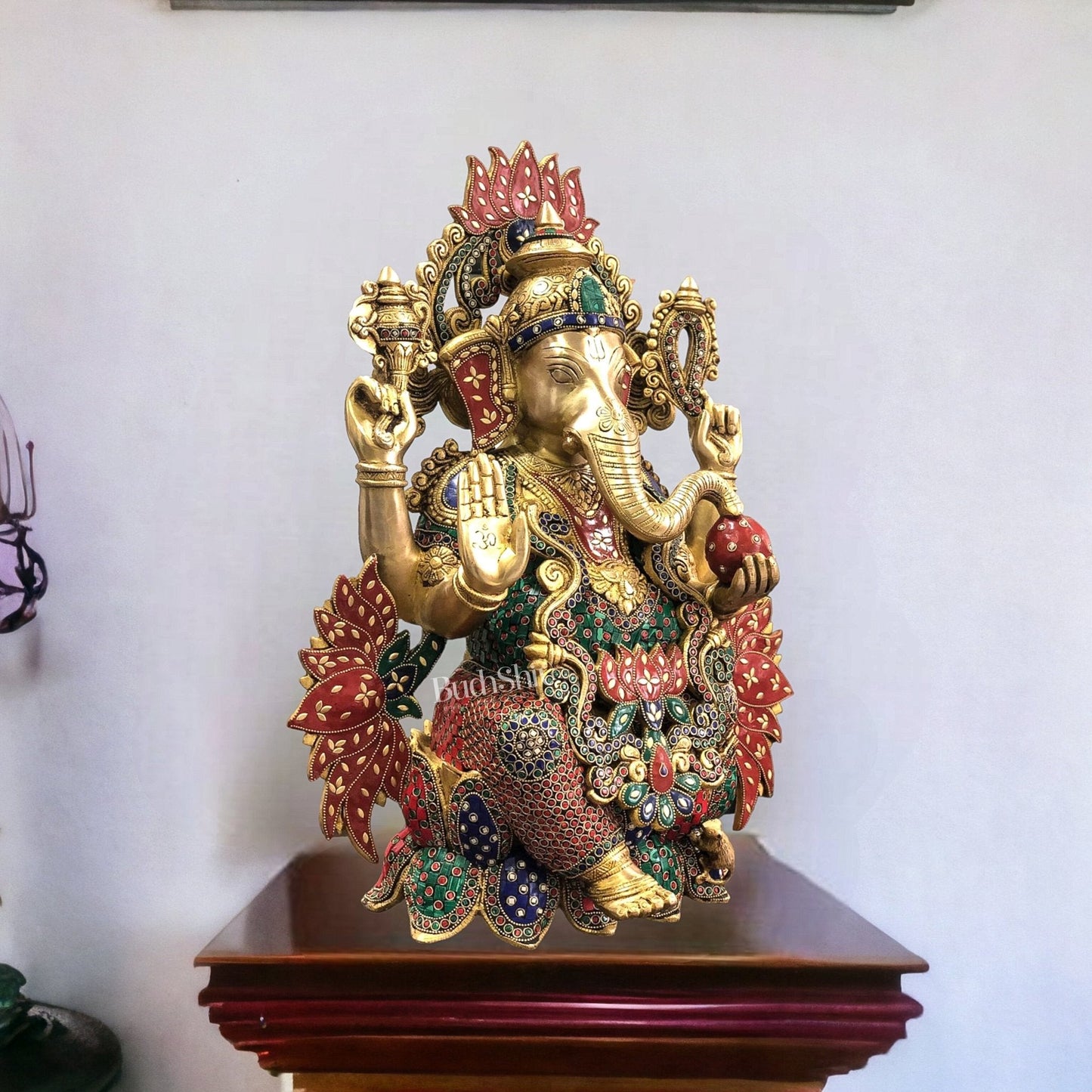 Kamalasana Ganapathi Divine Sculpture | Handcrafted in Superfine Brass 21"