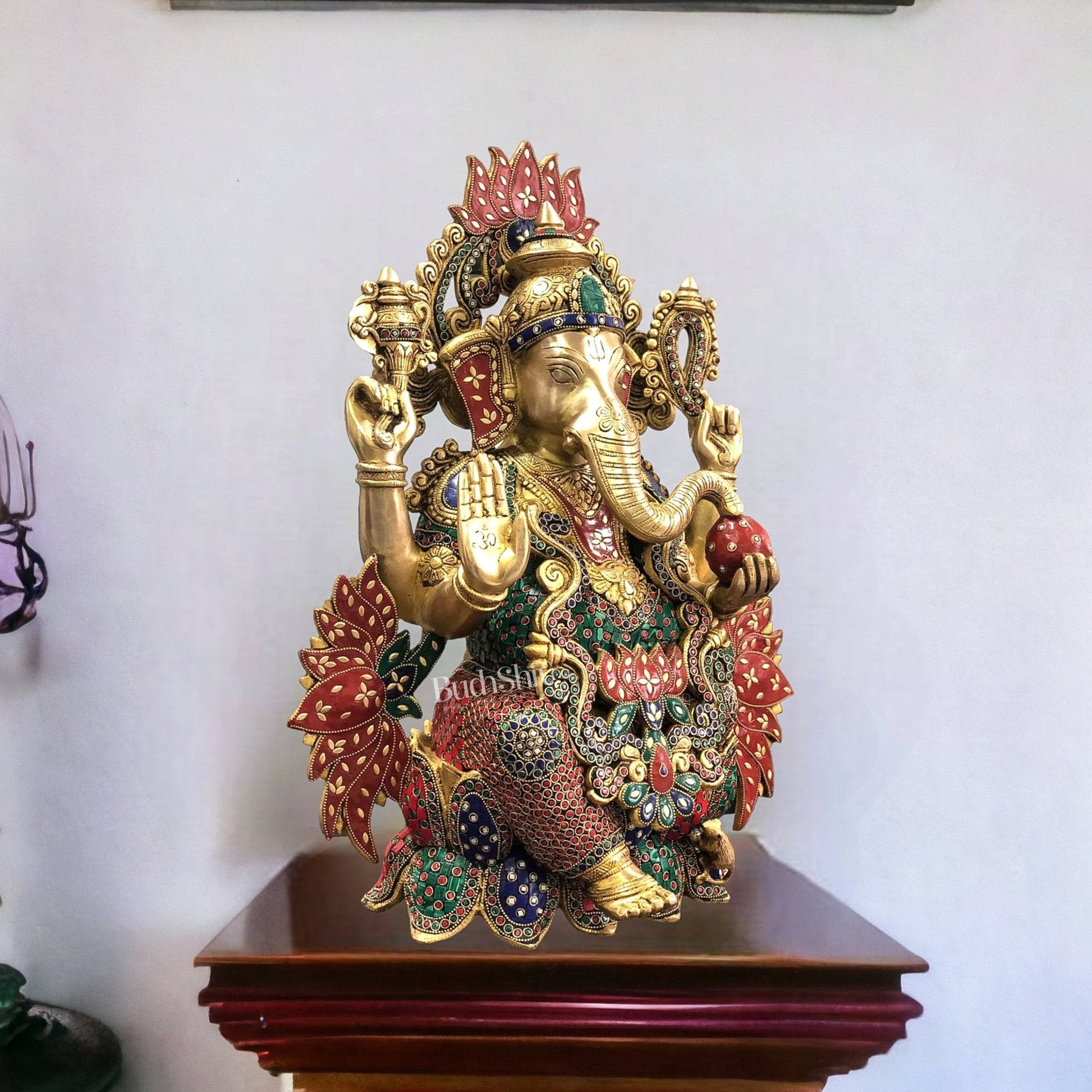 Kamalasana Ganapathi Divine Sculpture | Handcrafted in Superfine Brass 21"