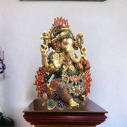 Kamalasana Ganapathi Divine Sculpture | Handcrafted in Superfine Brass 21"