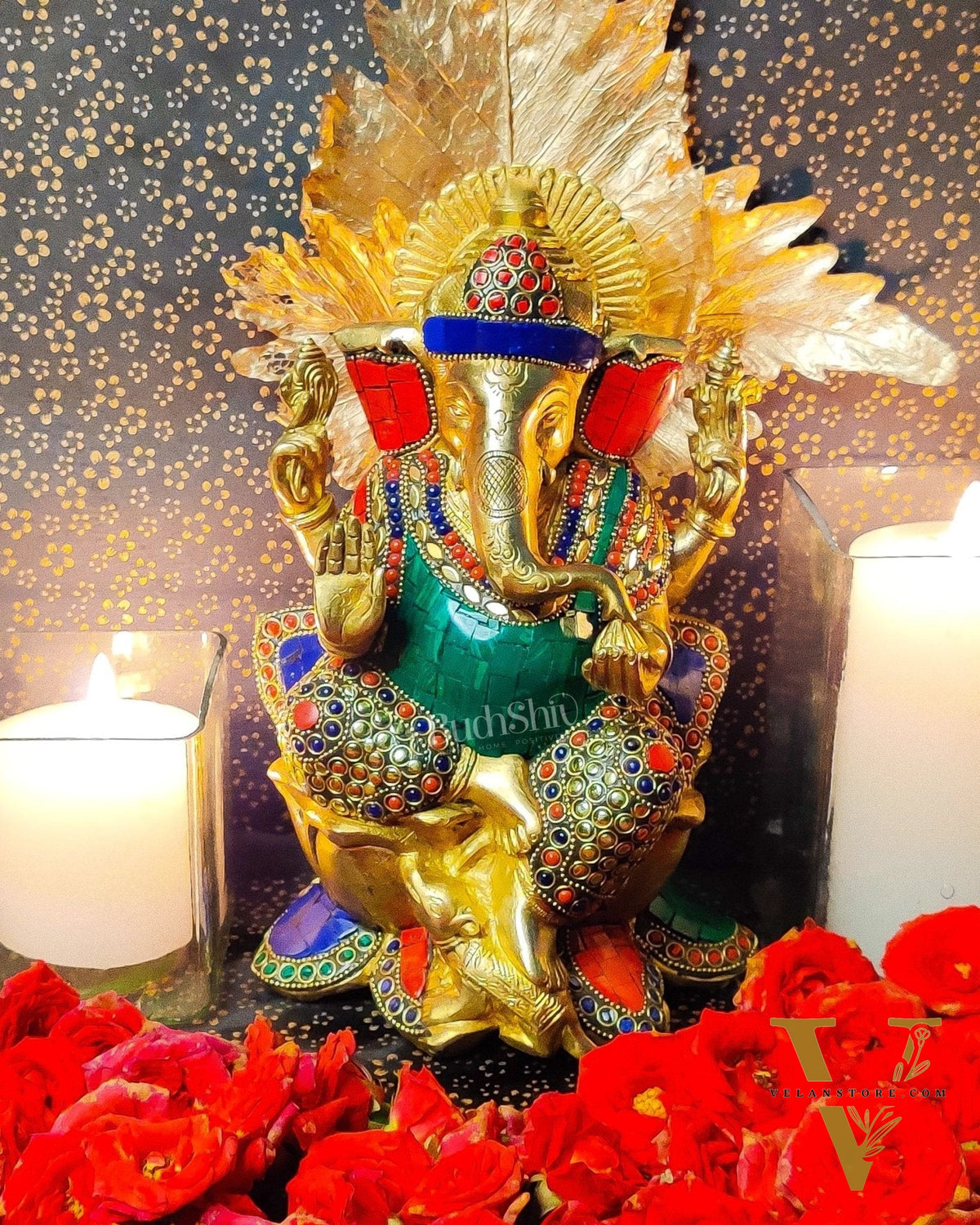 Kamalasana Ganesha brass idol 11 inch