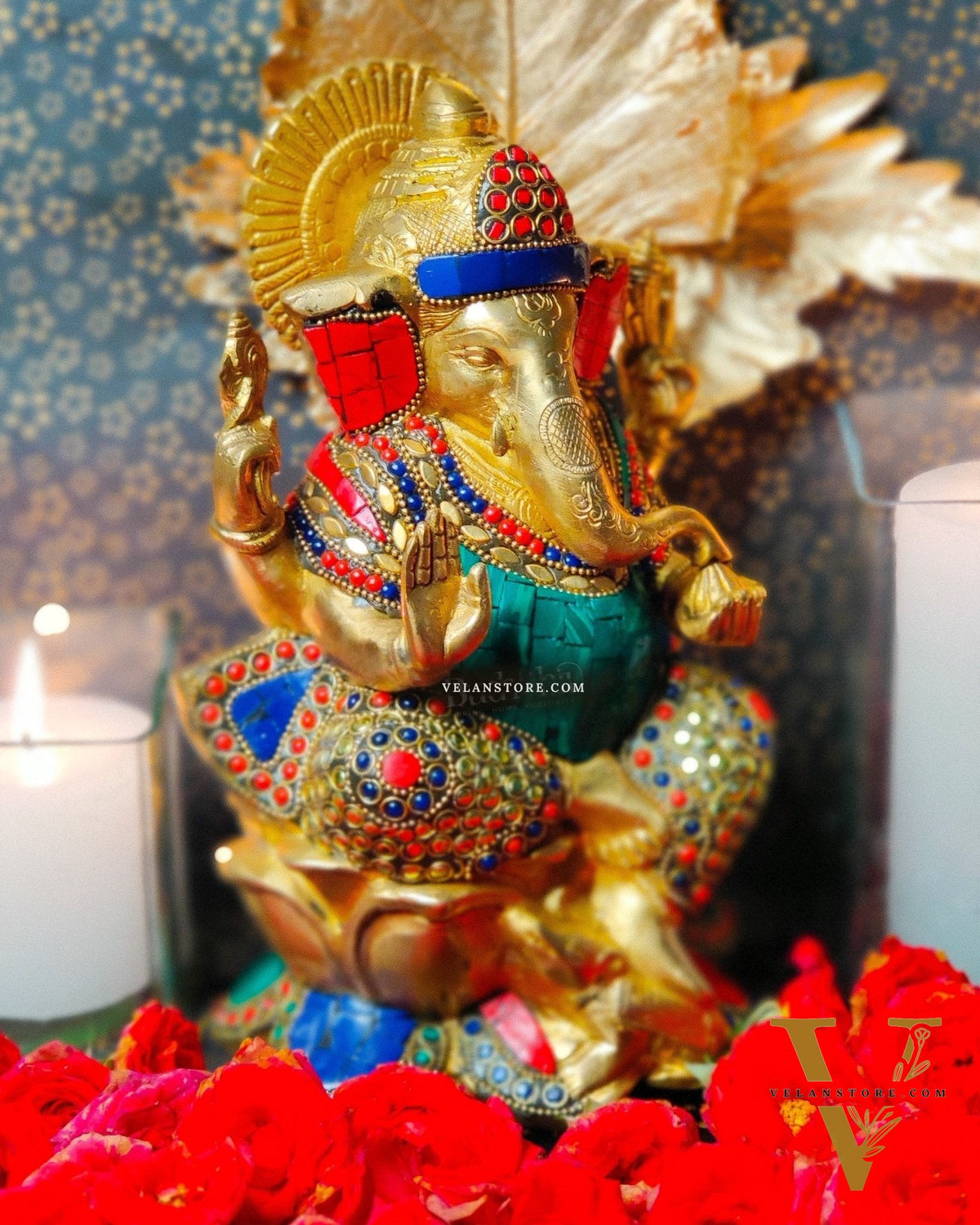 Kamalasana Ganesha brass idol 11 inch