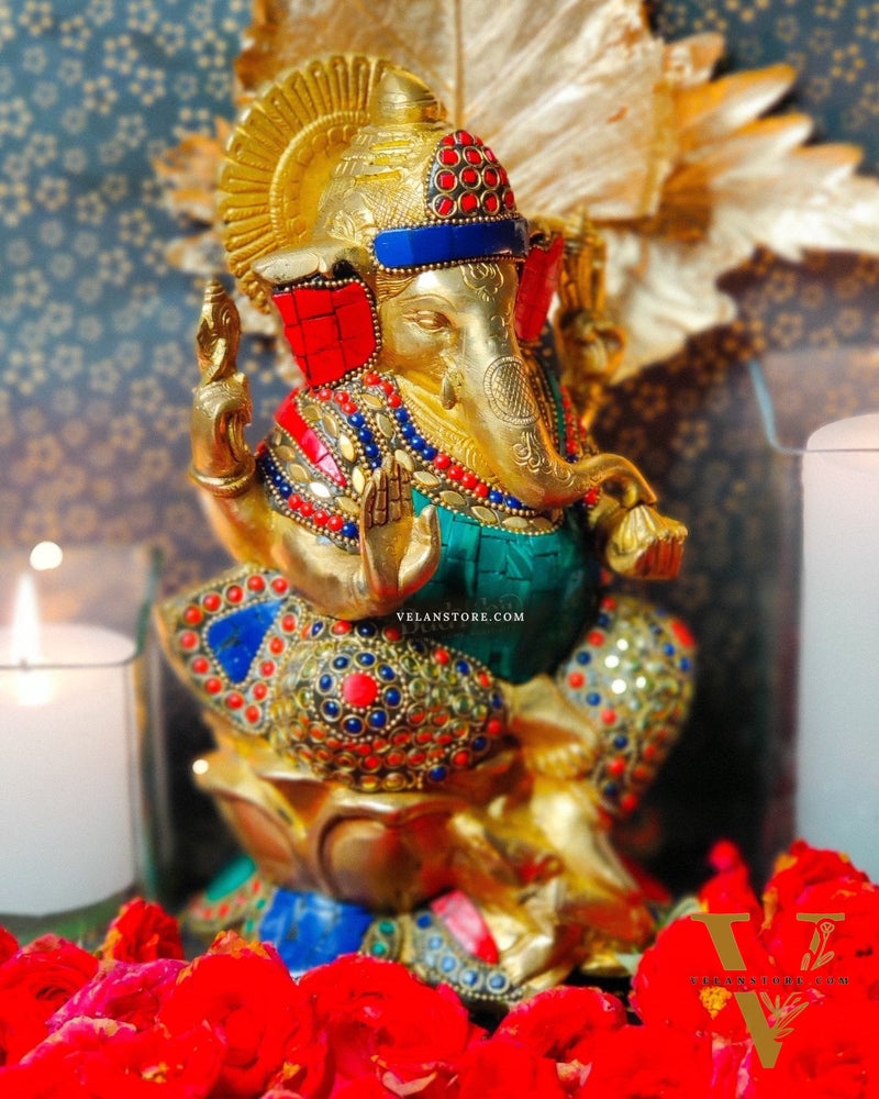 Kamalasana Ganesha brass idol 11 inch