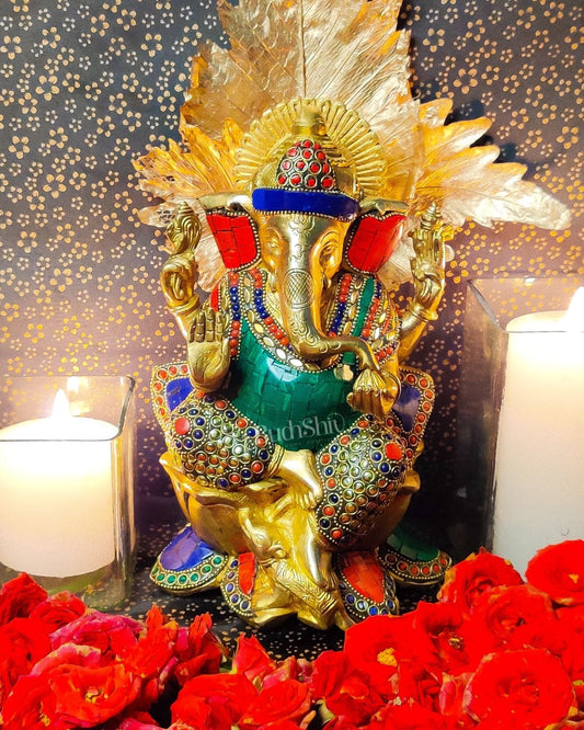 Kamalasana Ganesha brass idol 11 inch