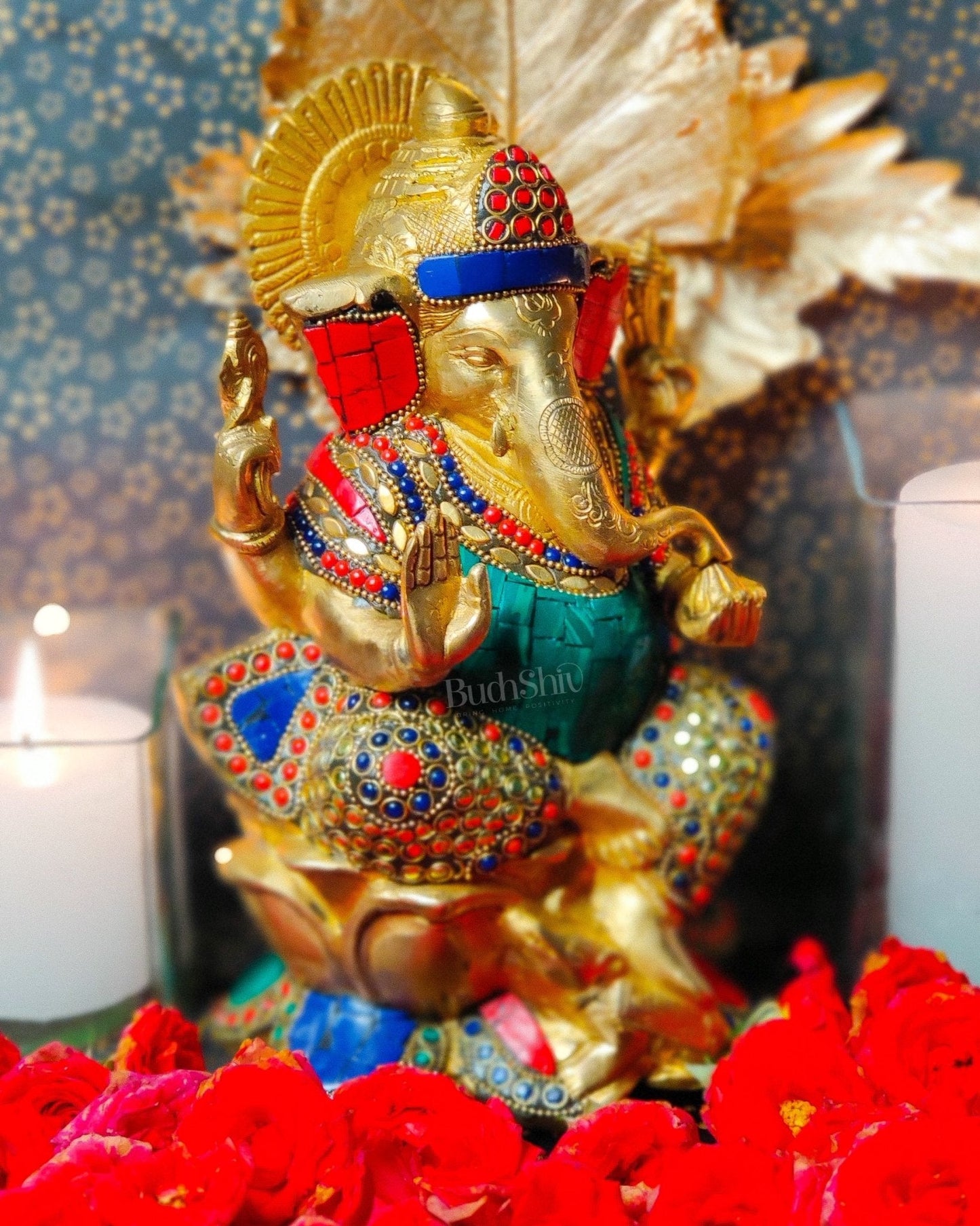 Kamalasana Ganesha brass idol 11 inch
