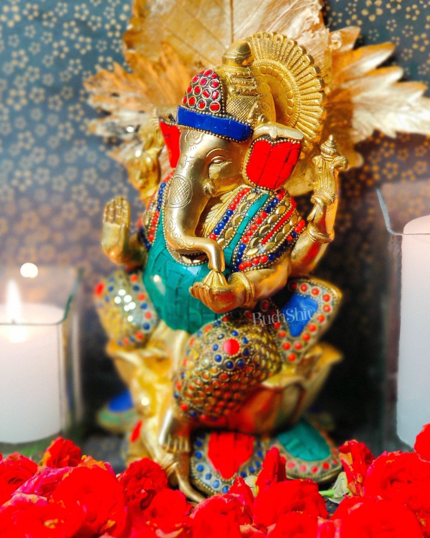 Kamalasana Ganesha brass idol 11 inch
