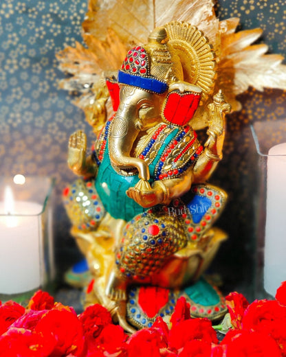 Kamalasana Ganesha brass idol 11 inch