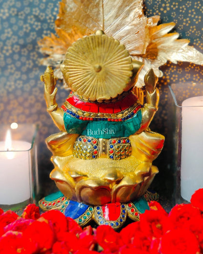 Kamalasana Ganesha brass idol 11 inch