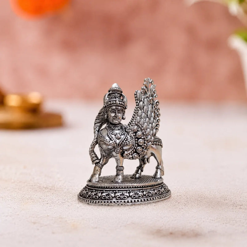 Brass Lightweight Silver Kamdhenu Cow Idol (3.5 Inch)