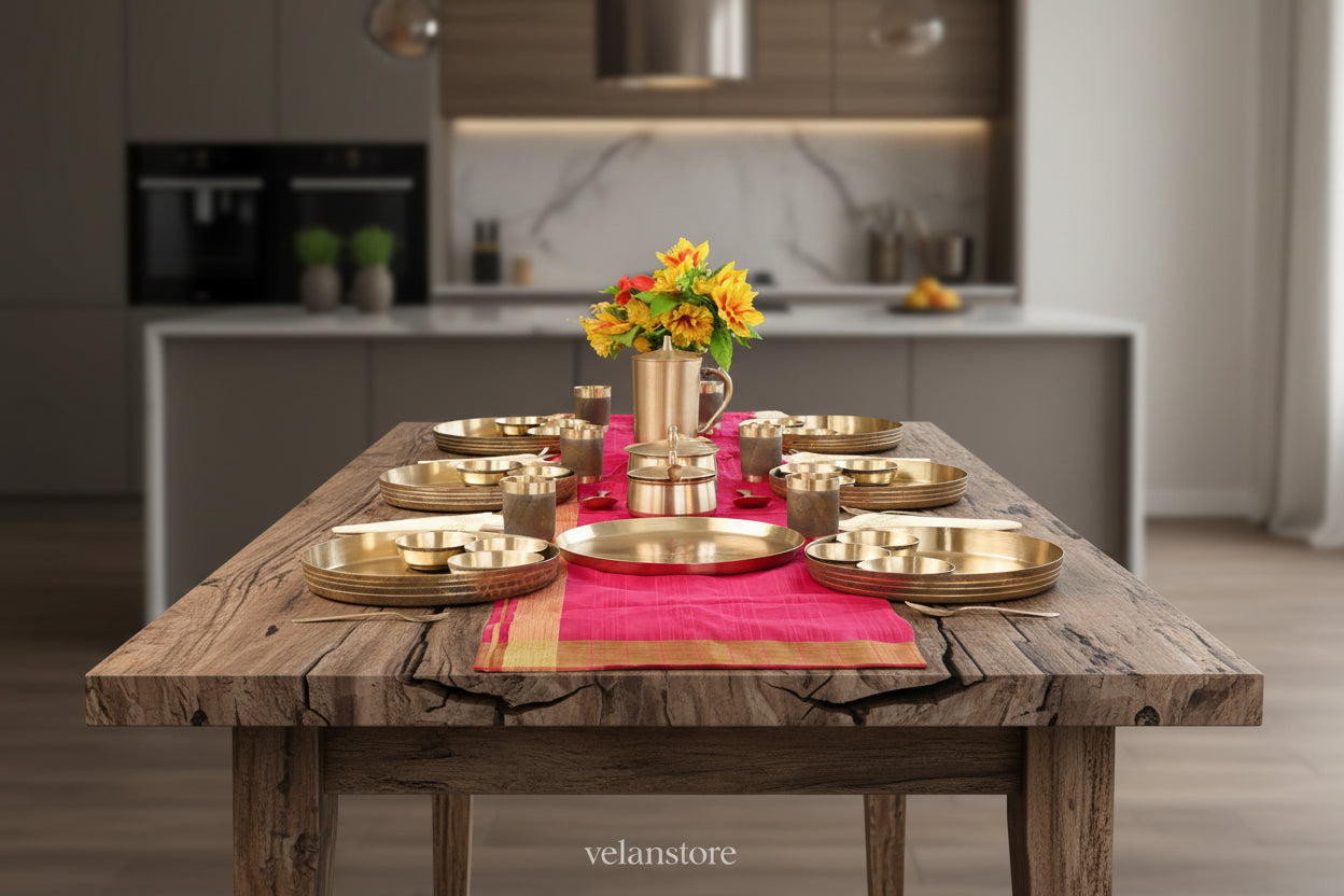 Handcrafted 50-Piece Pure Kansa Bronze Dinner Set