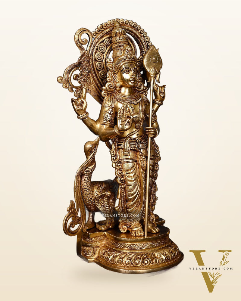 Kartikeya Lord Murugun Brass Superfine Statue 20" enhanced carvings