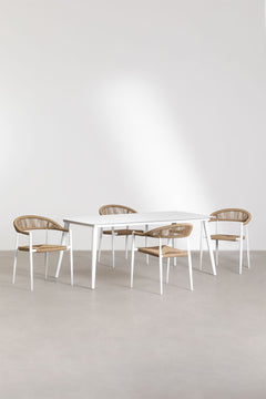 Trinidad Outdoor Patio Dining Seating Set 4 Chairs and 1 Table Set (White) Braided & Rope