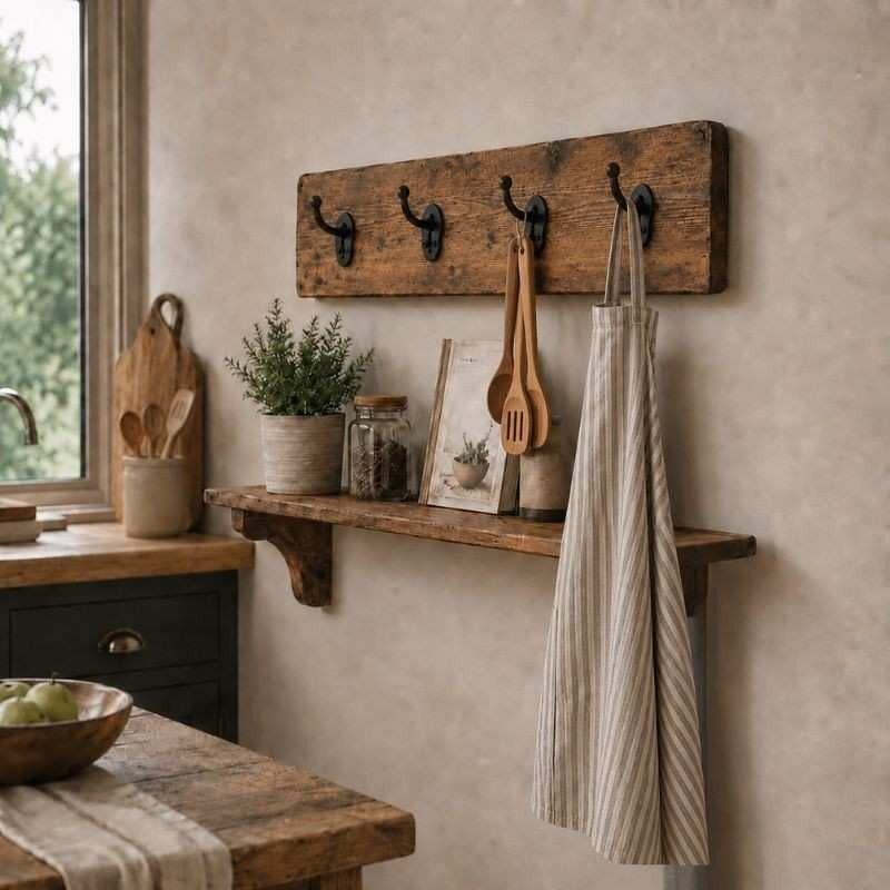 Farmhouse Wall Key Organizer with Wooden Display Shelf, Rustic Entryway Key Holder