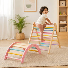 Montessori Climbing Arch & Pikler Triangle Set for Kids — Wooden Indoor Playset