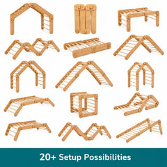 Natural Wood Multi-Shape Convertible Montessori Climbing Frame for Kids