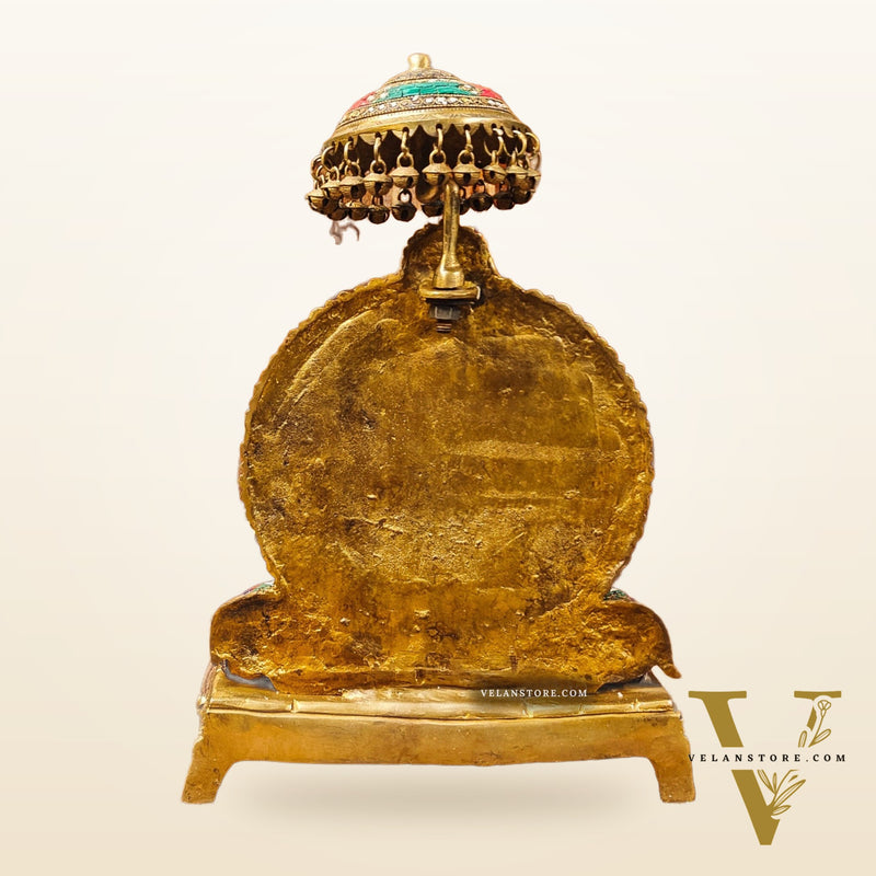 King Ganesha Brass statue with stonework 18 inches
