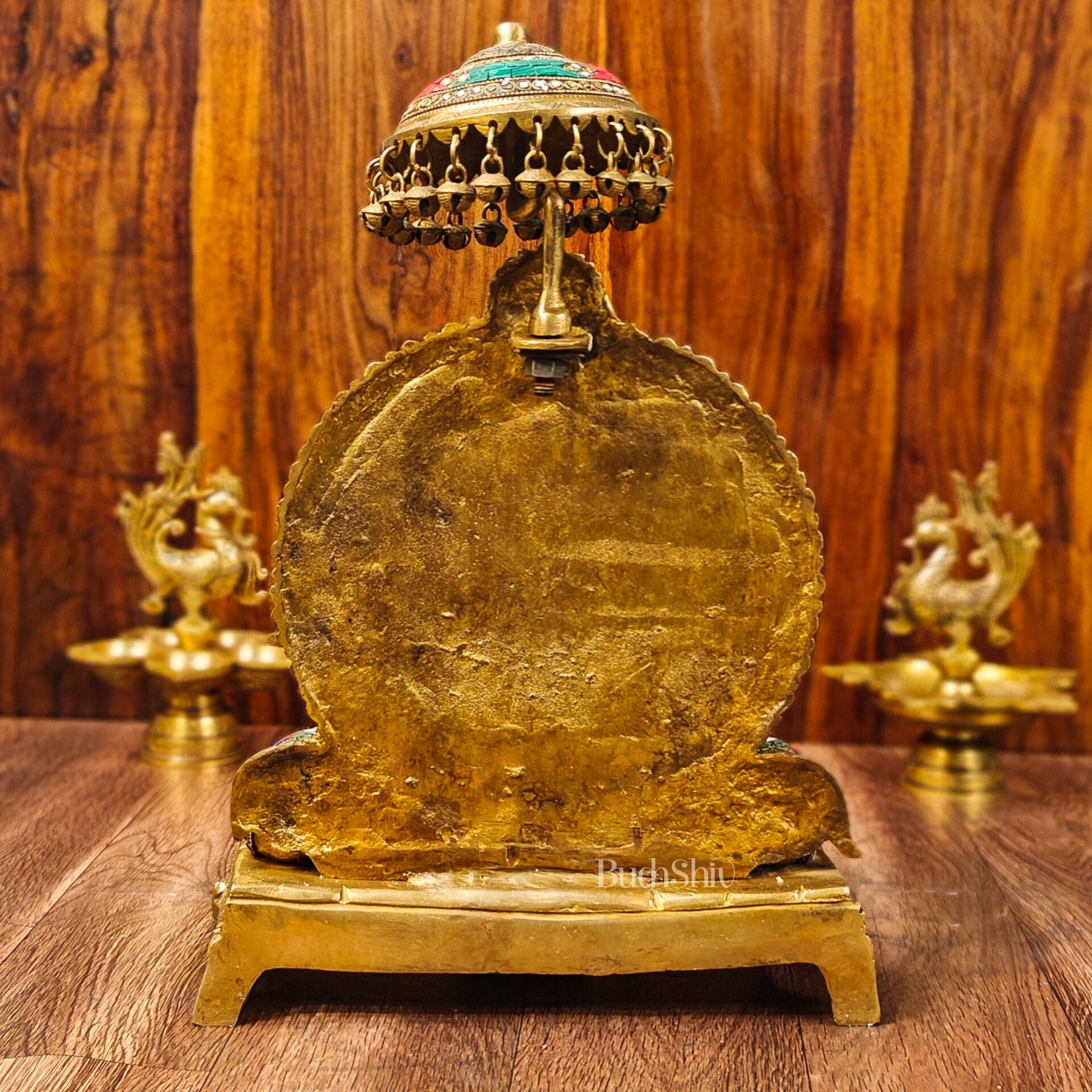 King Ganesha Brass statue with stonework 18 inches