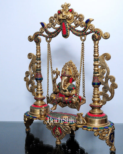 Kirtimukha Ganesha Swing - Superfine Brass, Meenakari Stonework, Handcrafted - 20 inches