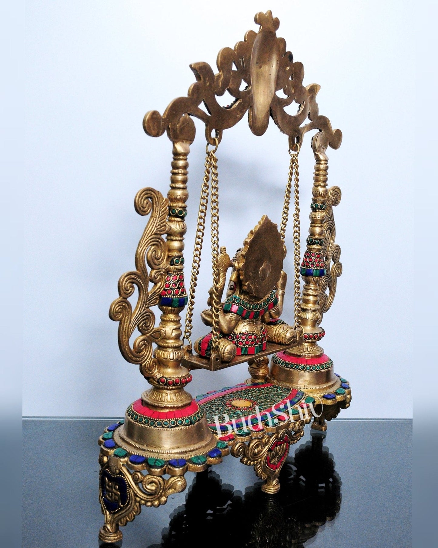 Kirtimukha Ganesha Swing - Superfine Brass, Meenakari Stonework, Handcrafted - 20 inches