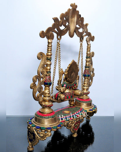 Kirtimukha Ganesha Swing - Superfine Brass, Meenakari Stonework, Handcrafted - 20 inches