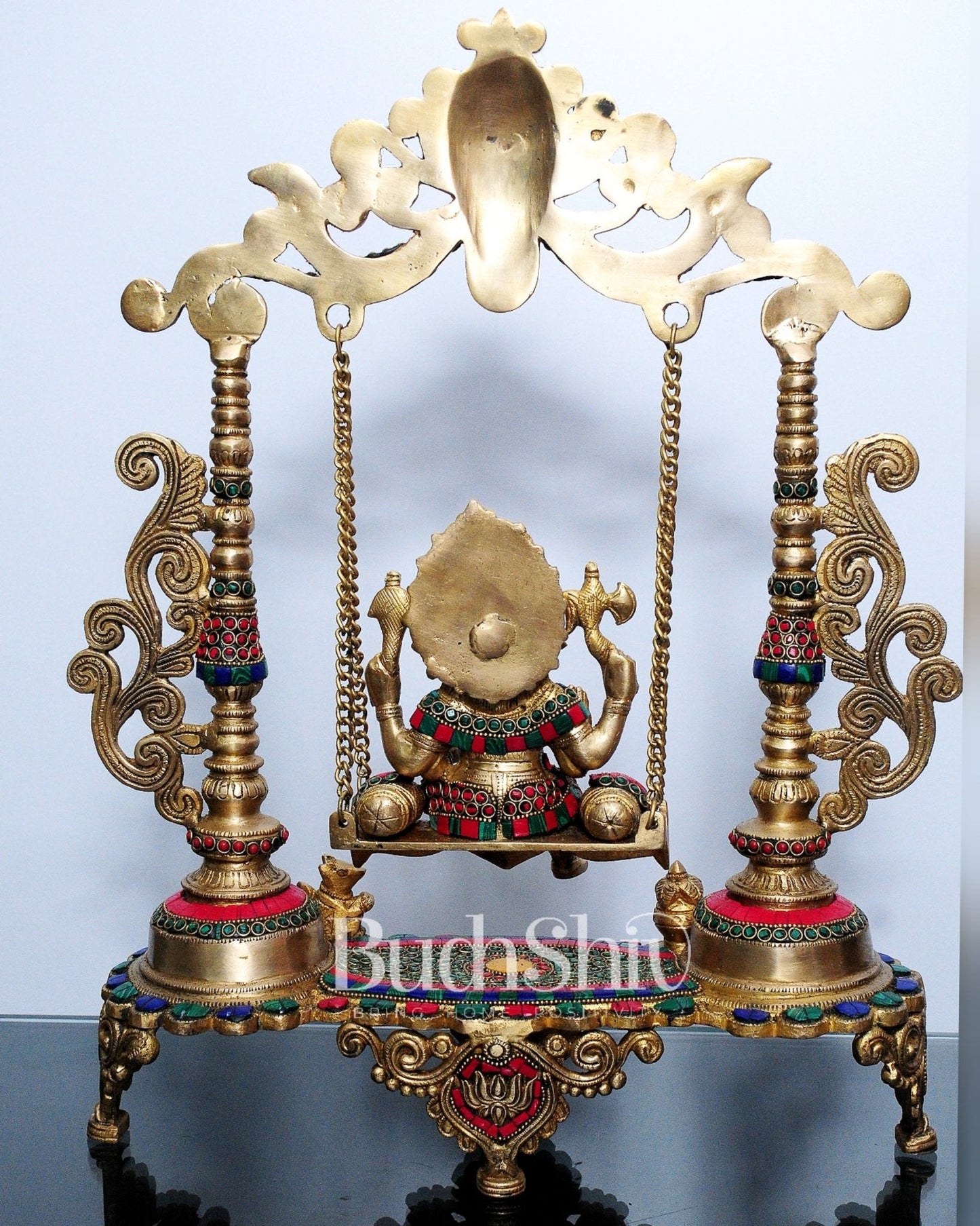 Kirtimukha Ganesha Swing - Superfine Brass, Meenakari Stonework, Handcrafted - 20 inches
