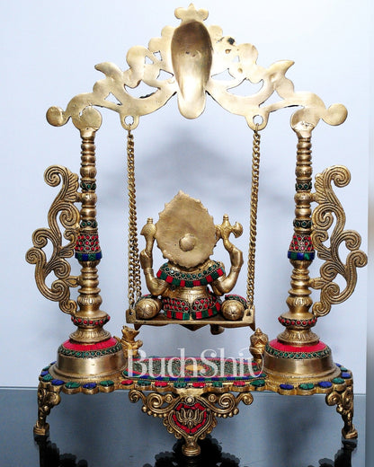 Kirtimukha Ganesha Swing - Superfine Brass, Meenakari Stonework, Handcrafted - 20 inches