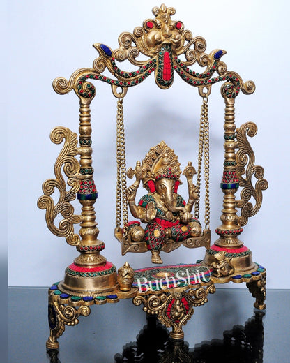 Kirtimukha Ganesha Swing - Superfine Brass, Meenakari Stonework, Handcrafted - 20 inches